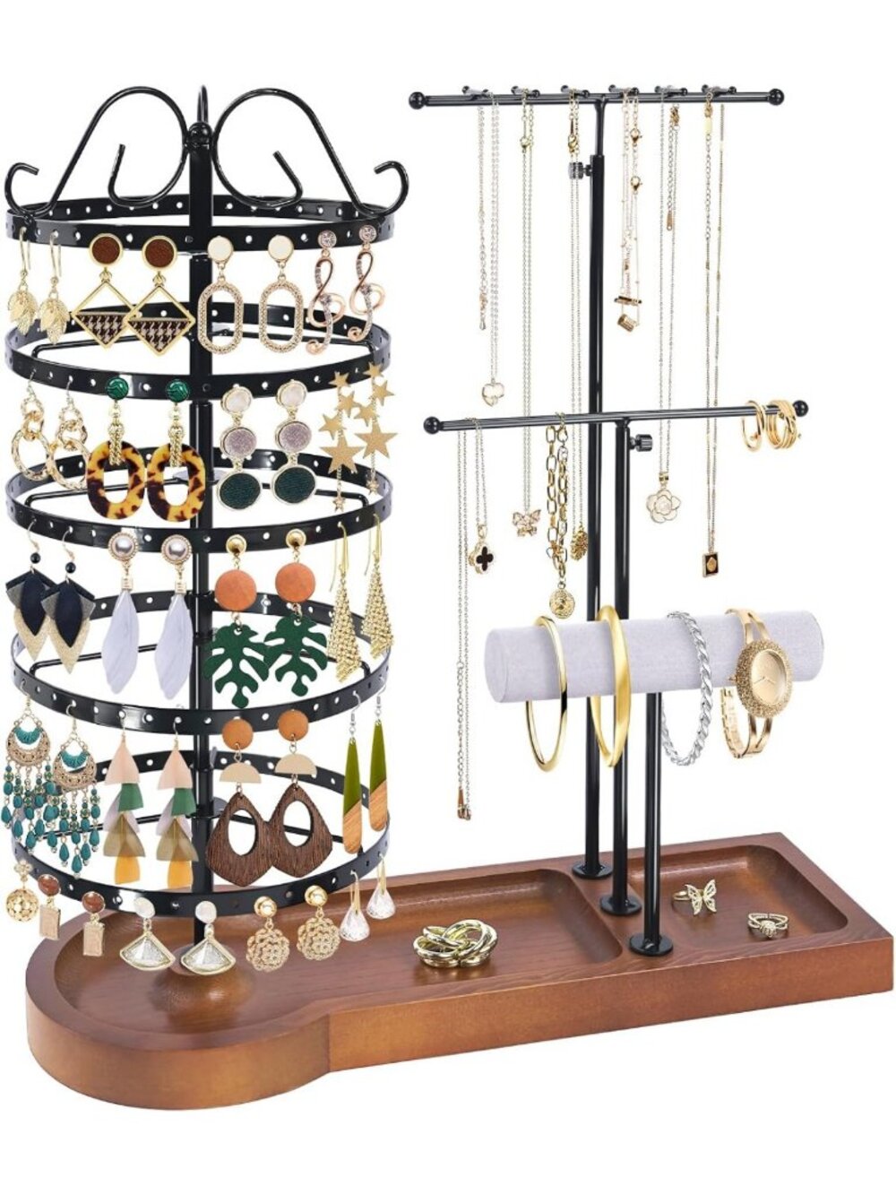Jewelry Organizer Stand - Rotating Earring Holder, Adjustable Necklace